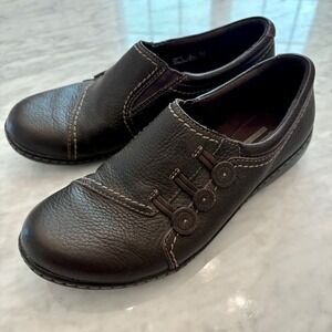 Clarks Collection Leather Slip On Loafers Comfort Casual Shoes Brown 8M
